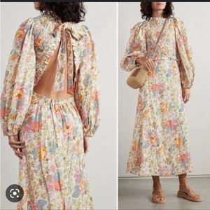 Sea New York Floral Open-Back Long Sleeve Midi Dress in Pastel Multicolor